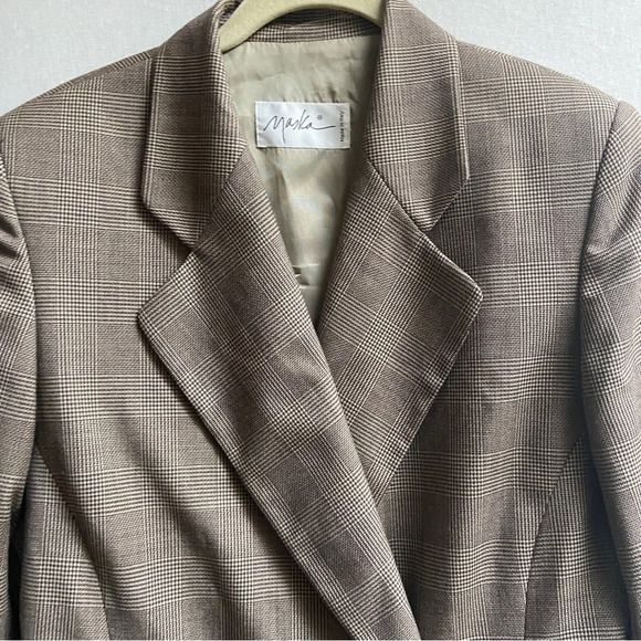 Vintage Maska Made in Italy Pure New Wool one button houndstooth blazer Sz 42 - Picture 3 of 14